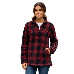 Alpine Sherpa Buffalo Plaid Tunic Pullover Size Small